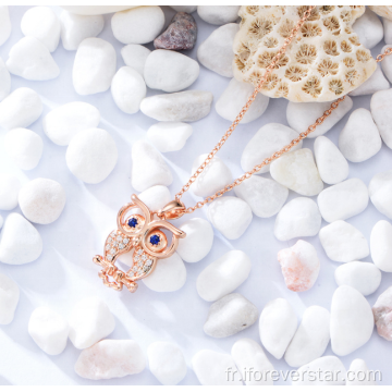 Pendentif hibou de collier en argent sterling argent plaqué or